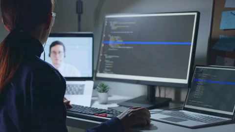 Asian woman developer programmer, software engineer working with online team Stock Footage 196907687