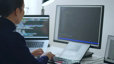 Asian woman, developer programmer, software engineer using computer Stock Footage 196908068