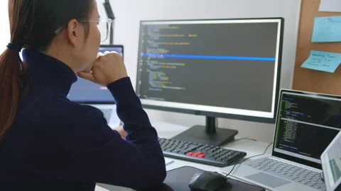 Asian woman, developer programmer, software engineer using computer Stock Footage 196908157