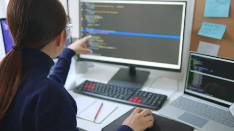 Asian woman, developer programmer, software engineer using computer Stock Footage 196908264