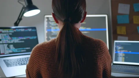 Asian woman, developer programmer, software engineer using computer Stock Footage 196911405