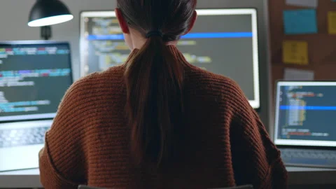 Asian woman, developer programmer, software engineer using computer Stock Footage 196911601