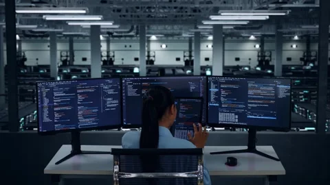 Asian Woman Developer Working With Tablet While Write Code In Data Center Stock Footage 270228853