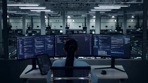 Asian Woman Developer Working With Tablet While Write Code In Data Center Stock Footage 270228882