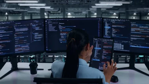 Asian Woman Developer Working With Tablet While Write Code In Data Center Stock Footage 270230062