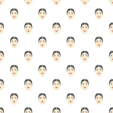 Asian woman face repeating pattern background Stock Illustration