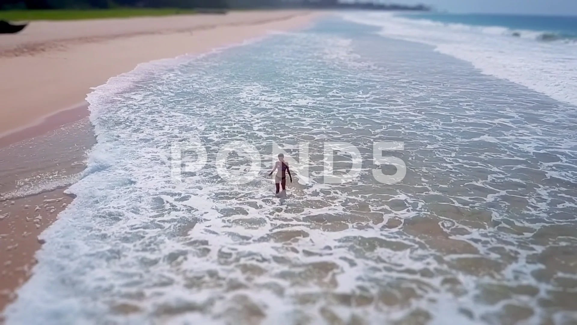 Asian woman feet walking barefoot beach at endless ocean seaside leaving