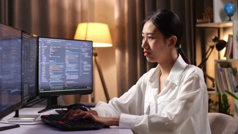 Asian Woman Programmer Creating Innovative Software Engineer Developing Stock Footage 232033688