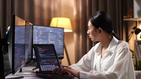 Asian Woman Programmer With A Tablet Creating Software Engineer Developing App Stock Footage 232034007