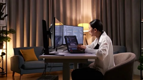 Asian Woman Programmer With A Tablet Creating Software Engineer Developing Video stock 232037022