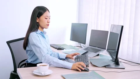 Asian woman programmer typing source code with computer pc Stock Footage 144201278