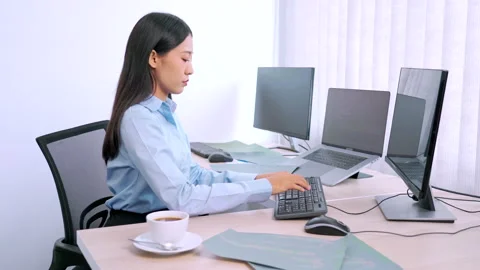 Asian woman programmer typing source code with computer pc Stock Footage 144202139