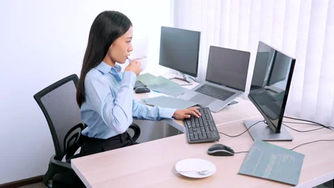 Asian woman programmer typing source code with computer pc Stock Footage 144202146
