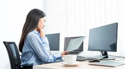 Asian woman programmer typing source code with computer pc for Developing pro Stock Photos