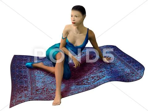 Asian woman sitting on a magic carpet Stock Illustration