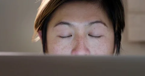 Asian woman using computer Video stock 81485748