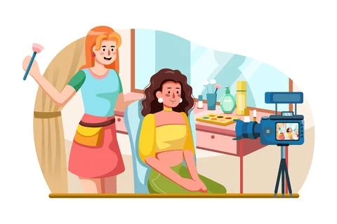 Asian woman using the internet for tutorial live video. Stock Illustration