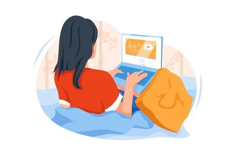 Asian woman using internet for tutorial live video. Illustrazione stock