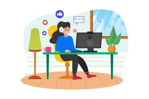 Asian woman using internet for tutorial live video. Stock Illustration