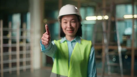 Asian woman in vest hard hat safety Stock Video Pond5