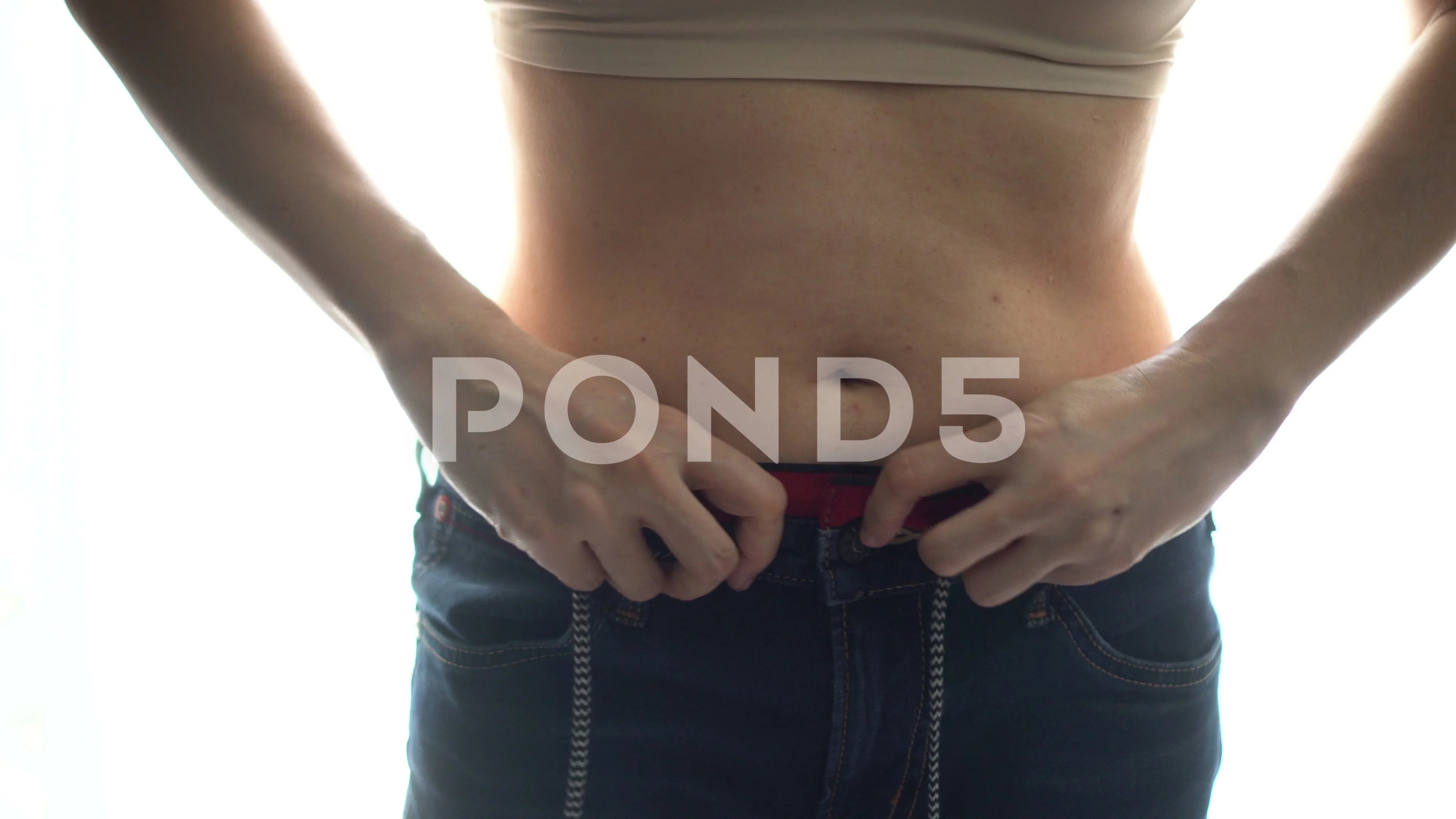 The Woman in Underwear Holds Belly Fat. Closeup., Stock Footage