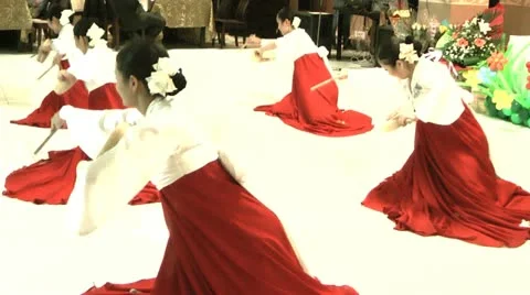 Asian womens dancing,  korea  performance Stock Footage 12160199