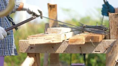 Asian worker bending metal Video stock 86515878