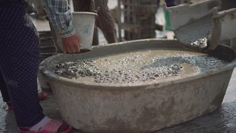 Asian worker labor working with concrete cement Video stock 88124411