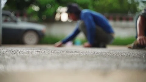 Asian worker labor working with concrete cement floor 動画素材 98344525