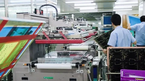 Asian Worker Operating Pcb Assembly Line At Modern Factory In China Video stock 81393041