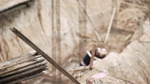Asian worker working with ground leveling Stock Footage 137012232
