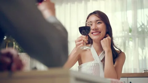Asian young couple having dinner to celebrate valentine's day together. Video stock 171272508