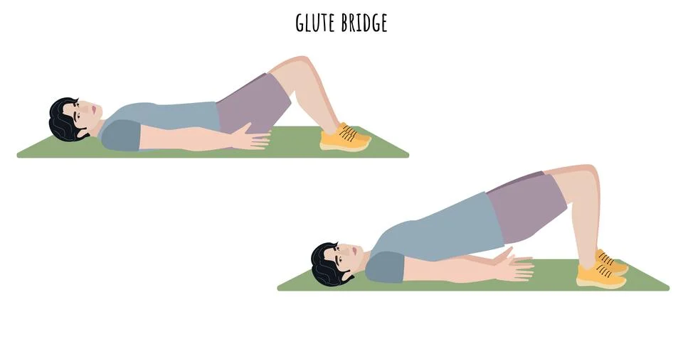 Asian young man doing glute bridge exercise Stock Illustration