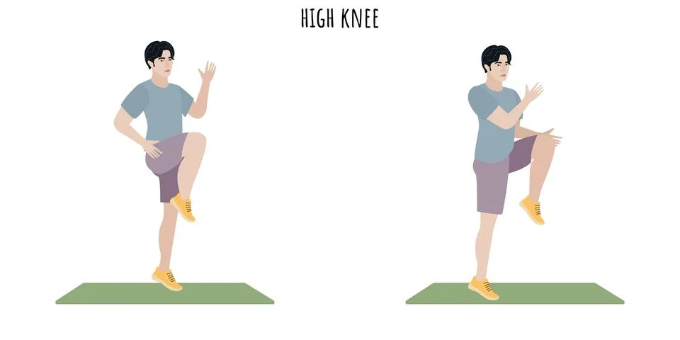 Asian young man doing high knee exercise Stock Illustration