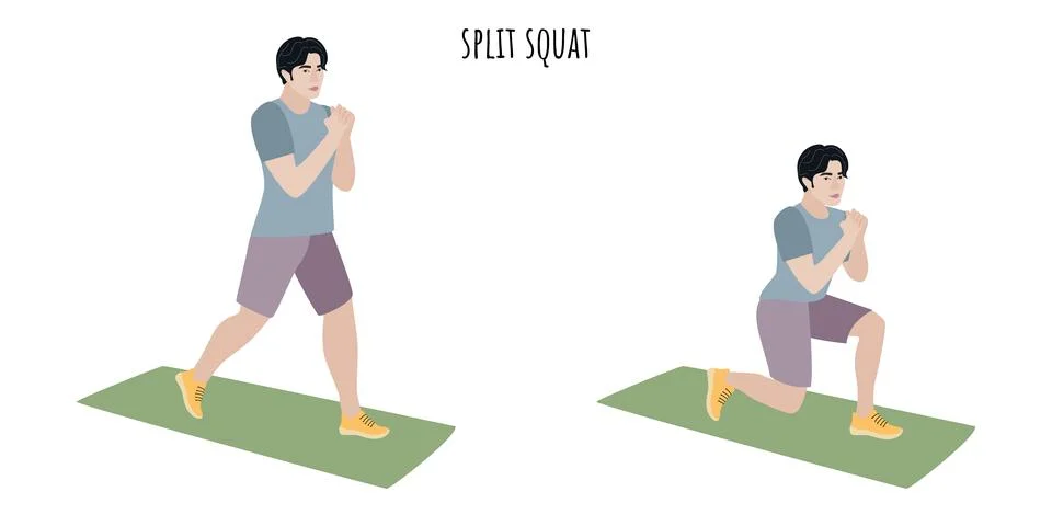Asian young man doing split squat exercise Stock Illustration