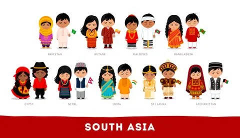 Asians in national clothes. Stock Illustration