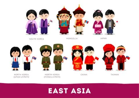 Asians in national clothes. Stock Illustration