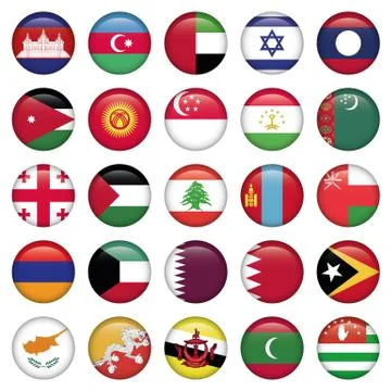 Asiatic Flags Round Buttons Stock Illustration