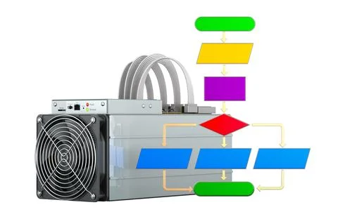 ASIC miner with algorithm, 3D rendering Stock Illustration