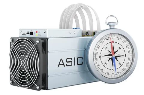 ASIC miner with compass, 3D rendering Illustrazione stock