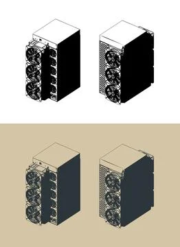 ASIC miner crypto currency mining hardware isometric illustration Stock Illustration
