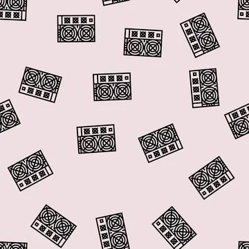 Asic miner cryptocurrency mining line seamless pattern イラスト素材