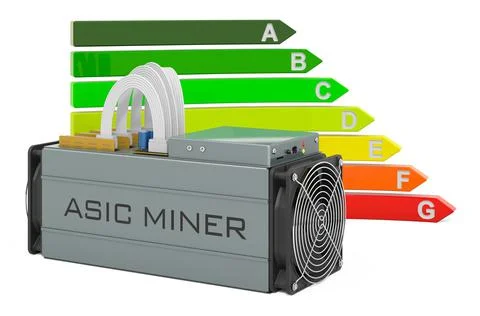 ASIC miner with energy efficiency chart, 3D rendering イラスト素材