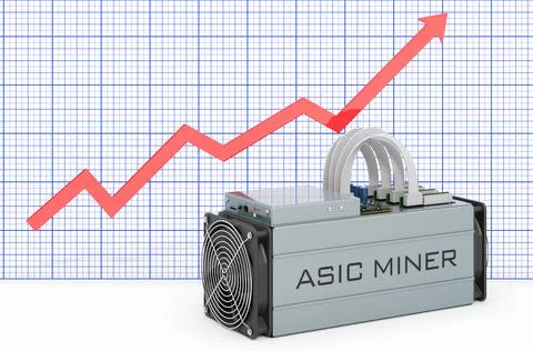 ASIC miner with growing chart. 3D rendering Stock Illustration