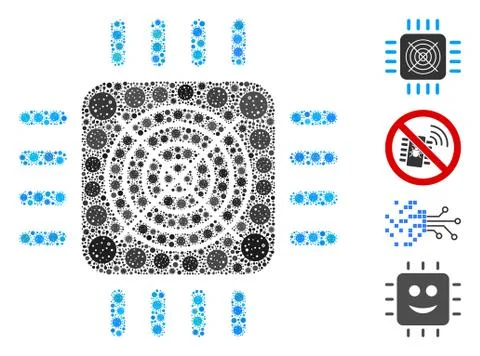 ASIC Processor Mosaic of Covid Virus Icons Stock Illustration