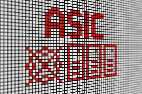ASIC text scoreboard blurred background 3d illustration Stock Illustration