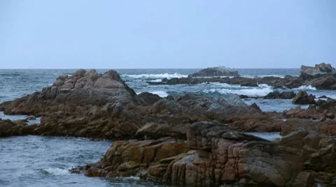 Asilomar Spring Ocean and Rocks Stock Footage 8575448