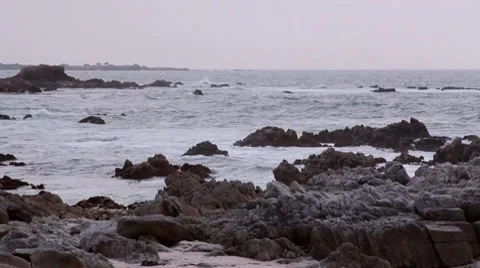Asilomar Spring Ocean and Rocks Stock Footage 8575679