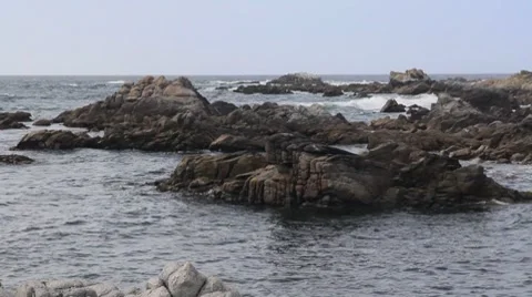 Asilomar Spring Ocean and Rocks Stock Footage 8576044