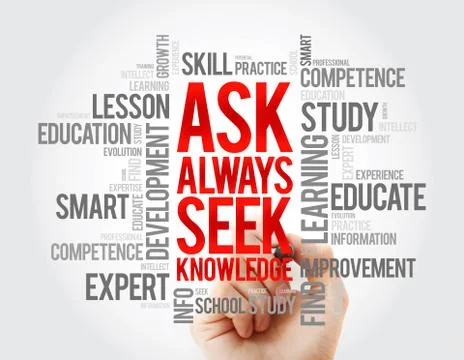 ASK - Always Seek Knowledge word cloud, education business concept background Foto stock